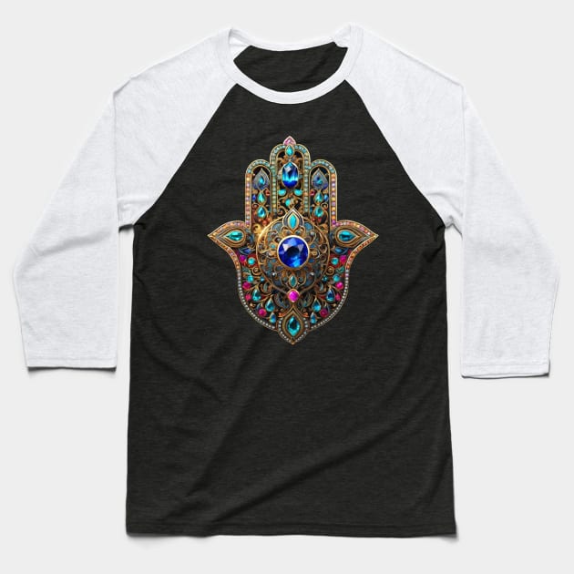 Bejewelled Hamsa Hand Baseball T-Shirt by PurplePeacock